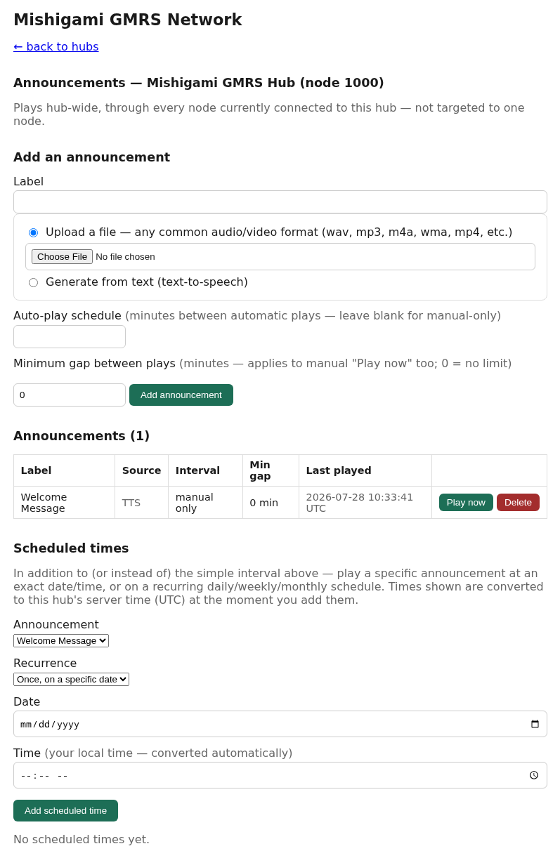 Hub announcements screenshot