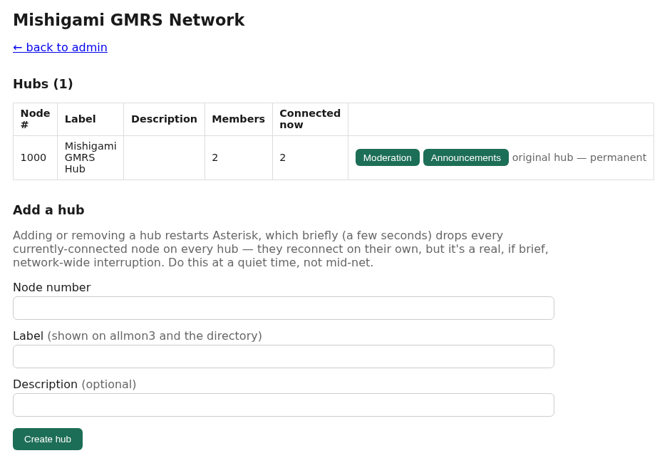 Hub management screenshot